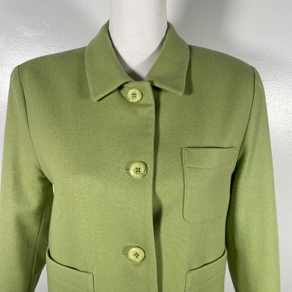 Samantha Taylor Wool Green Collared Button Front Long Sleeve Blazer Jacket 6P - Picture 3 of 16